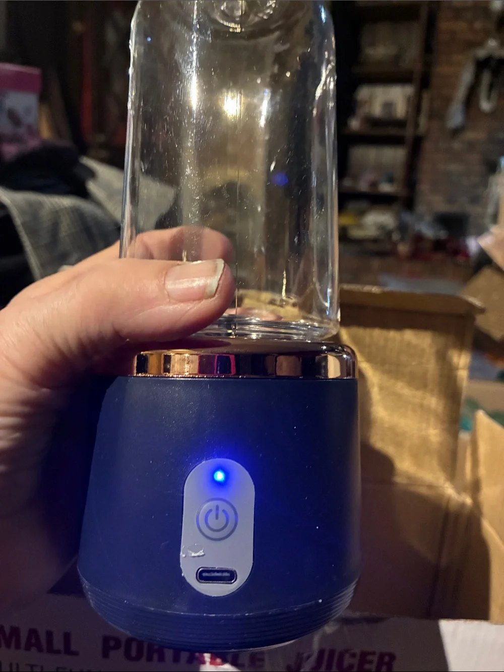 Portable Navy Blue Personal Blender with Glass Jar